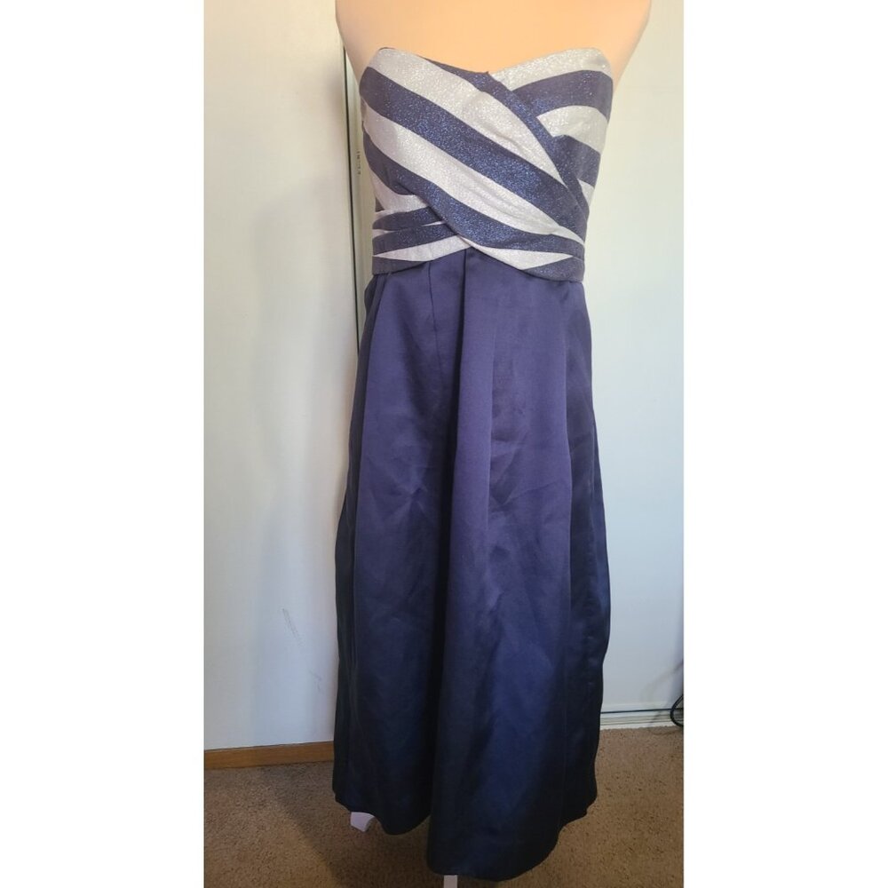 Shoshanna Women's Midnight Dawn Strapless Dress Sleeveless Blue Silver Size 8